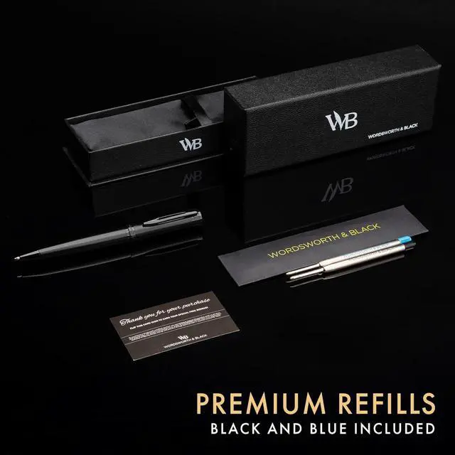 Alt view image 3 of 7 - Wordsworth and Black Ballpoint Pen All Black Lacquer- Stunning Luxury Pen, Ink Refill, Best Gift Set for Men & Women, Refillable, Elegant, Nice Pens, Fine Point