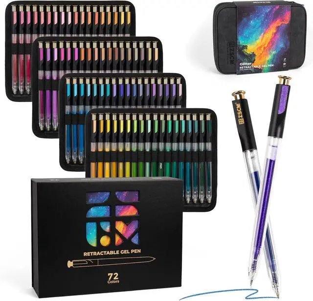 Main image of Retractable Glitter Gel Pens,72 Colors Large Capacity Multicolor Glitter Metallic Gel Ink Pens, 1 mm Fine Point Smooth Writing Color Pens for Adult Coloring Book Note Taking Aesthetic Art Supplies