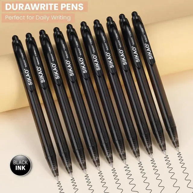 Alt view image 2 of 7 - Black Pens Bulk, 60 Pack Durawrite Retractable Ballpoint Pens Black Ink 1.0mm, Click Pens No Bleed No Skip Smooth & Vivid Writing for Teachers, Students, Restaurant Servers, School & Office Supplies