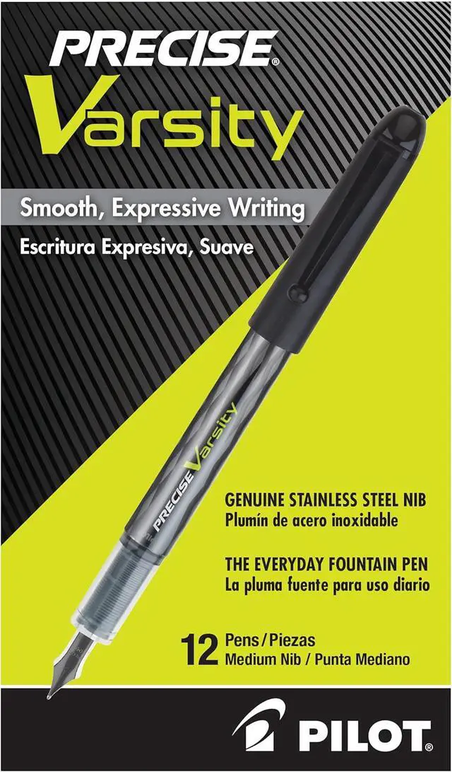 Alt view image 4 of 4 - PILOT Precise Varsity Pre-Filled Fountain Pens, Medium Point Stainless Steel Nib, Blue Ink, 12-Pack (90011)