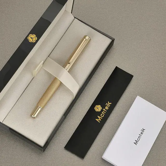 Alt view image 2 of 7 - MCNTEIK Gold Rollerball Pen, Stunning Luxury Pen with Mesh Texture Design and 24K Gold Finish, Fancy Gift Set for Men & Women, Business Signature, Executive, Office, Nice Fancy Designer Pens