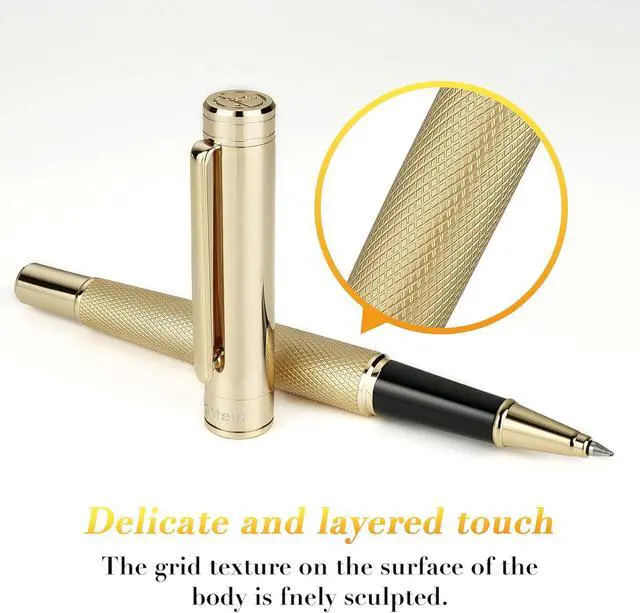 Alt view image 6 of 7 - MCNTEIK Gold Rollerball Pen, Stunning Luxury Pen with Mesh Texture Design and 24K Gold Finish, Fancy Gift Set for Men & Women, Business Signature, Executive, Office, Nice Fancy Designer Pens