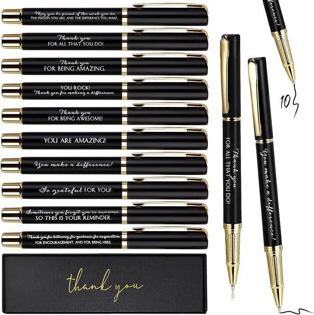 Main image of PerKoop 10 Sets Thank You Gifts Appreciation Pens with Boxes for Employee Coworker Team Awards Fathers Day Party Favors Bulk Office Supplies Inspirational Gifts(Black,Mixed)