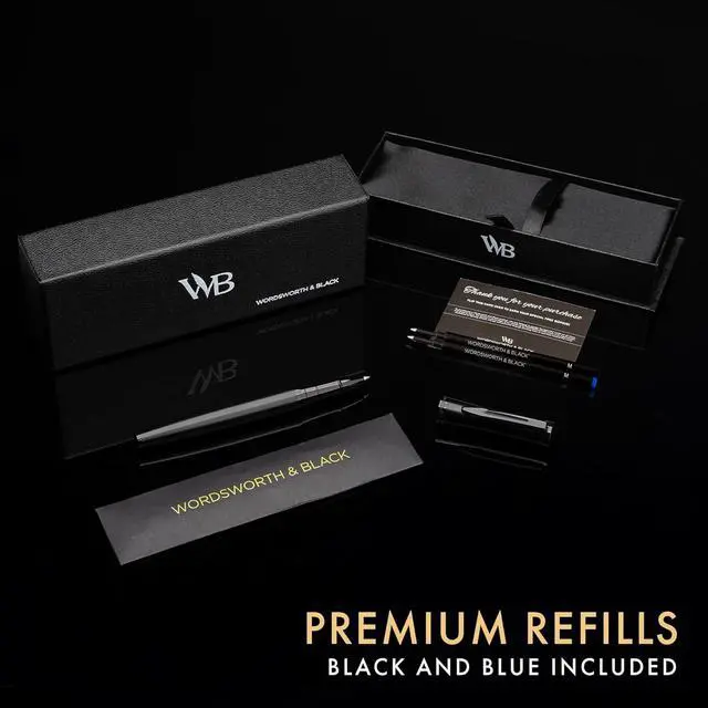 Alt view image 3 of 7 - Wordsworth and Black Rollerball Pen - Luxury Pen - All Black Lacquer Finish, Ink Refill, Refillable Gift for Men & Women, Professional Writing, Nice and Fancy Pens and for Work