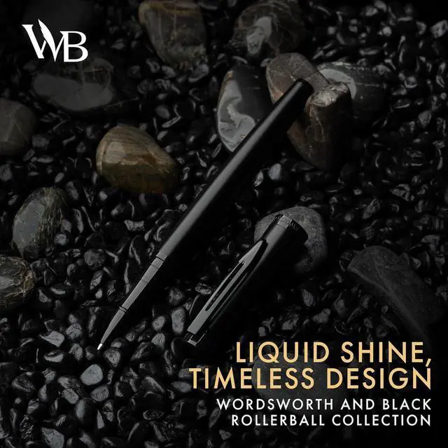 Alt view image 2 of 7 - Wordsworth and Black Rollerball Pen - Luxury Pen - All Black Lacquer Finish, Ink Refill, Refillable Gift for Men & Women, Professional Writing, Nice and Fancy Pens and for Work