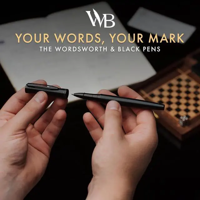 Alt view image 4 of 7 - Wordsworth and Black Rollerball Pen - Luxury Pen - All Black Lacquer Finish, Ink Refill, Refillable Gift for Men & Women, Professional Writing, Nice and Fancy Pens and for Work