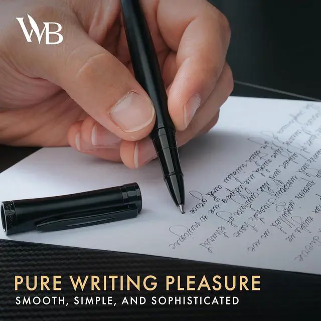 Alt view image 5 of 7 - Wordsworth and Black Rollerball Pen - Luxury Pen - All Black Lacquer Finish, Ink Refill, Refillable Gift for Men & Women, Professional Writing, Nice and Fancy Pens and for Work