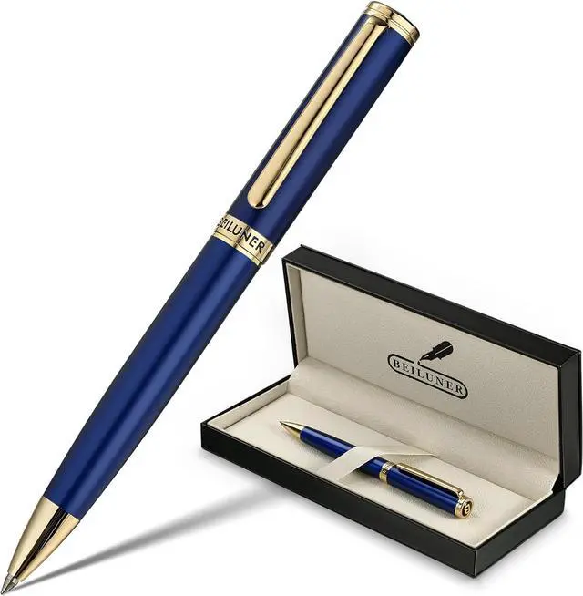 Main image of BEILUNER Blue Lacquer Gel Pen - Stunning Luxury Pen with 24K Gold Finish, ADMOK Black Refill, Executive Gift Set for Family & Friends, Writing, Fancy, Office, Retractable Pens
