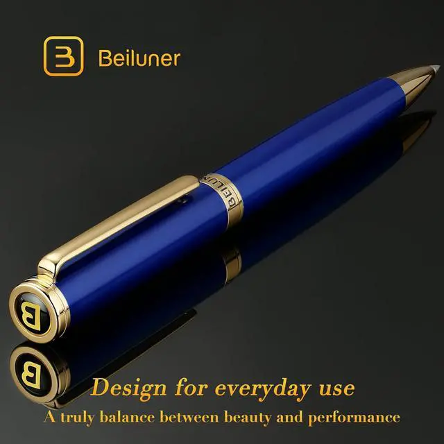 Alt view image 2 of 7 - BEILUNER Blue Lacquer Gel Pen - Stunning Luxury Pen with 24K Gold Finish, ADMOK Black Refill, Executive Gift Set for Family & Friends, Writing, Fancy, Office, Retractable Pens