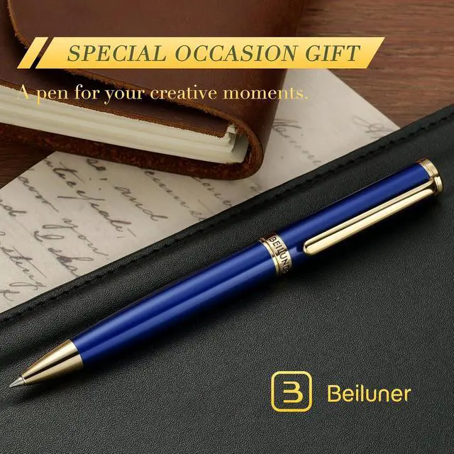 Alt view image 6 of 7 - BEILUNER Blue Lacquer Gel Pen - Stunning Luxury Pen with 24K Gold Finish, ADMOK Black Refill, Executive Gift Set for Family & Friends, Writing, Fancy, Office, Retractable Pens