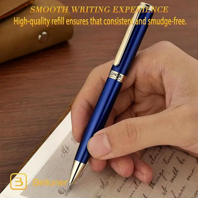 Alt view image 4 of 7 - BEILUNER Blue Lacquer Gel Pen - Stunning Luxury Pen with 24K Gold Finish, ADMOK Black Refill, Executive Gift Set for Family & Friends, Writing, Fancy, Office, Retractable Pens