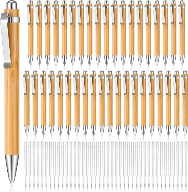 Main image of Fainne Bamboo Retractable Ballpoint Pen Engraving Wooden Black Ink 1mm Thank You Wooden Pens Writing Office School Supplies for Teacher Coworker Student Journal Graduation Gifts(40 Pcs)
