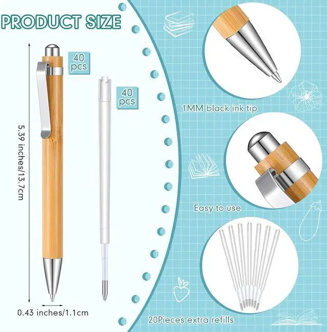 Alt view image 2 of 7 - Fainne Bamboo Retractable Ballpoint Pen Engraving Wooden Black Ink 1mm Thank You Wooden Pens Writing Office School Supplies for Teacher Coworker Student Journal Graduation Gifts(40 Pcs)