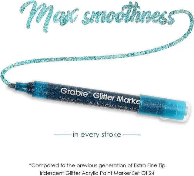 Alt view image 2 of 7 - Grabie Glitter Markers, 24 Pack Medium Tip Acrylic Paint Makers for Canvas, Fabric, Rock Painting, Quick-Drying Water-Based Metallic Glitter Pens for Paper, DIY Crafts, Art Supplies for Kids & Adults