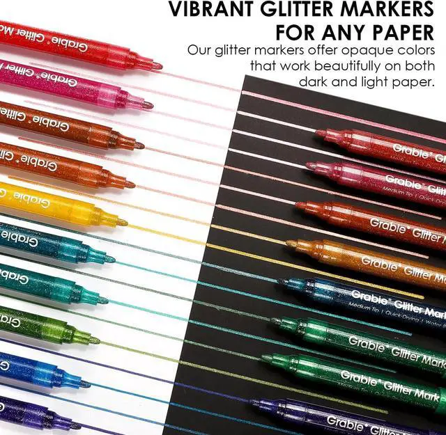 Alt view image 5 of 7 - Grabie Glitter Markers, 24 Pack Medium Tip Acrylic Paint Makers for Canvas, Fabric, Rock Painting, Quick-Drying Water-Based Metallic Glitter Pens for Paper, DIY Crafts, Art Supplies for Kids & Adults