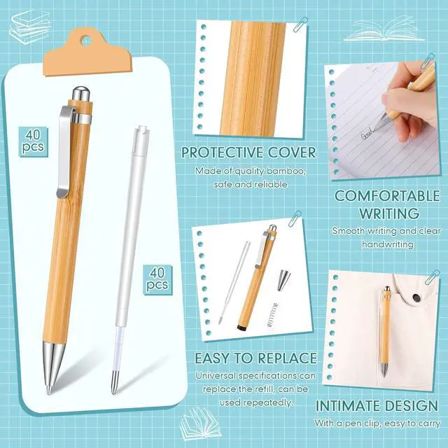 Alt view image 3 of 7 - Fainne Bamboo Retractable Ballpoint Pen Engraving Wooden Black Ink 1mm Thank You Wooden Pens Writing Office School Supplies for Teacher Coworker Student Journal Graduation Gifts(40 Pcs)