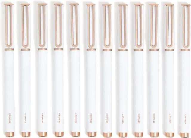 Main image of U Brands Catalina Felt Tip Pens, Set of 12, White and Rose Gold, Medium (0.7 mm) Point, Black Ink