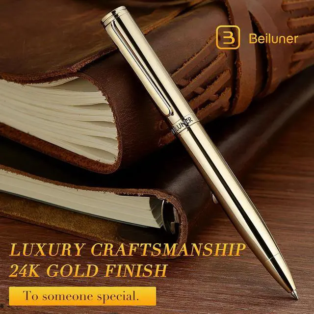 Alt view image 3 of 7 - BEILUNER Gold Gel Pen, Stunning Luxury Pens with 24K Gold Plating, Black Ink Refill, Executive Gift Set for Family & Friends, Writing, Fancy, Office, Retractable, Graduation Gifts, Nice Designer Pens