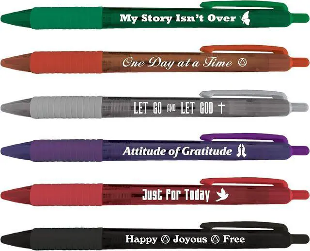 Alt view image 2 of 7 - Greeting Pen Translucent 12 Pen Set with Recovery Quotes, 6 Designs 46011 Colorful Pens Great for Recovery Group Giveaways