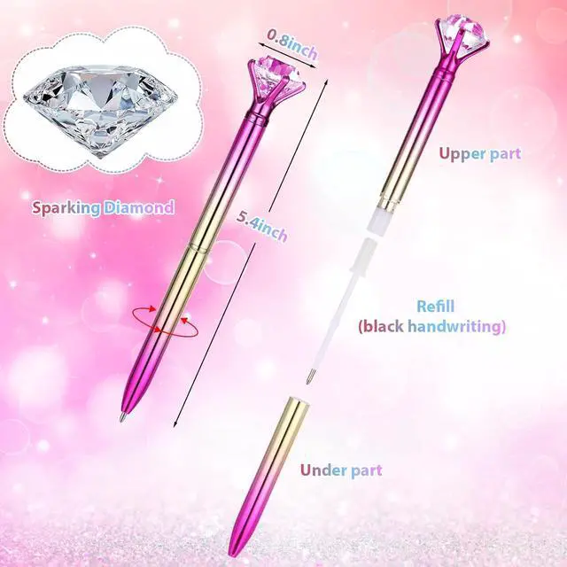 Alt view image 2 of 6 - Gersoniel 24 Pcs Big Crystal Diamond Pens Diamond Top Pens Bling Ballpoint Pen Black Ink Rhinestones Pen for Graduation Women School Office Supplies Wedding Birthday Present, 4 Colors(Colorful Style)