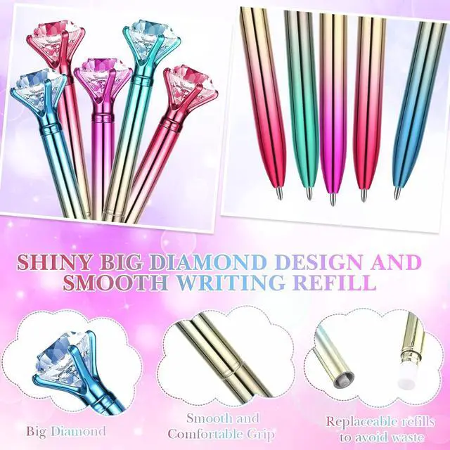 Alt view image 4 of 6 - Gersoniel 24 Pcs Big Crystal Diamond Pens Diamond Top Pens Bling Ballpoint Pen Black Ink Rhinestones Pen for Graduation Women School Office Supplies Wedding Birthday Present, 4 Colors(Colorful Style)
