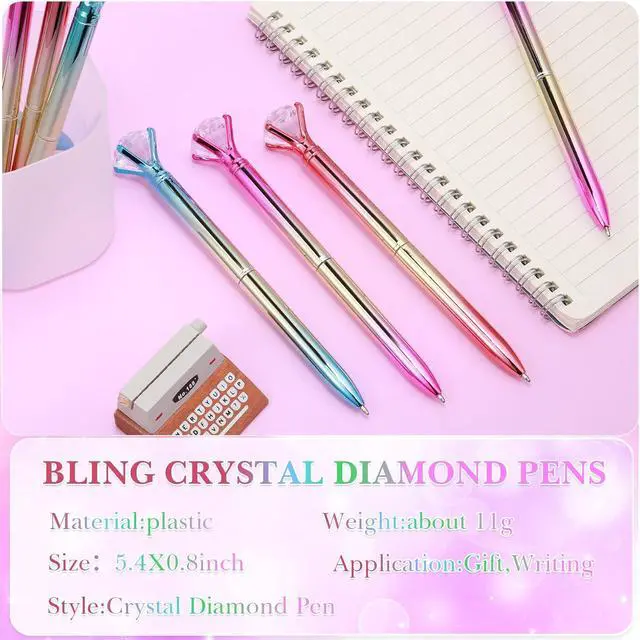 Alt view image 3 of 6 - Gersoniel 24 Pcs Big Crystal Diamond Pens Diamond Top Pens Bling Ballpoint Pen Black Ink Rhinestones Pen for Graduation Women School Office Supplies Wedding Birthday Present, 4 Colors(Colorful Style)