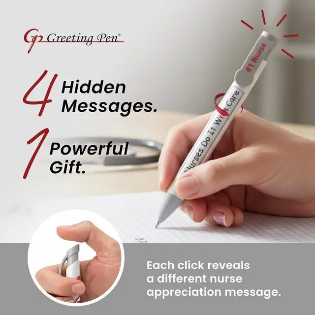 Alt view image 2 of 7 - Greeting Pen Nurse Appreciation Rotating Message Pen Set - 6 Unique Nurse Designs Each with a Printed Message and 4 Rotating Appreciation Messages, Thoughtful Nurses Gift - 6 Count