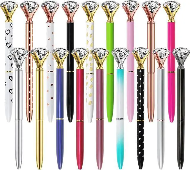 Main image of Oddmoal Diamond Pens Fun Fancy Crystal Diamond Pen For Women, Bling Metal Pens, Black Ink, 18 Count(Mixed Colors)