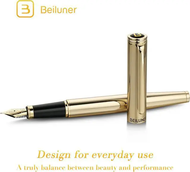 Alt view image 2 of 7 - BEILUNER Gold Fountain Pen,Stunning Luxury Pens with 24K Gold Finish, Gorgeous 24K Gilded Nib(Medium), Fancy Pen Gift Set for Men&Women -Ink Converter-Elegant,Office,Nice Pen for Writing