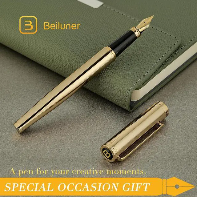 Alt view image 6 of 7 - BEILUNER Gold Fountain Pen,Stunning Luxury Pens with 24K Gold Finish, Gorgeous 24K Gilded Nib(Medium), Fancy Pen Gift Set for Men&Women -Ink Converter-Elegant,Office,Nice Pen for Writing