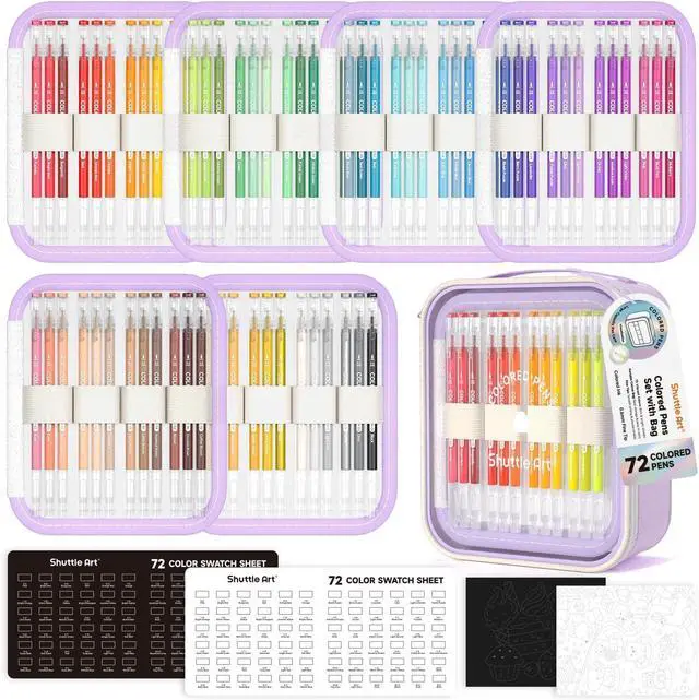 Main image of Shuttle Art Colored Pens, 72 Vibrant Colors Cute Journal Pens 0.6mm Fine Point Colored Gel Pens for Black Paper in Portable Bag for Coloring Writing Drawing Journaling Note Taking School Office Home