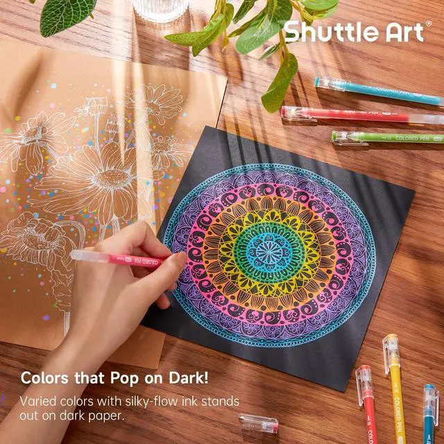 Alt view image 6 of 7 - Shuttle Art Colored Pens, 72 Vibrant Colors Cute Journal Pens 0.6mm Fine Point Colored Gel Pens for Black Paper in Portable Bag for Coloring Writing Drawing Journaling Note Taking School Office Home