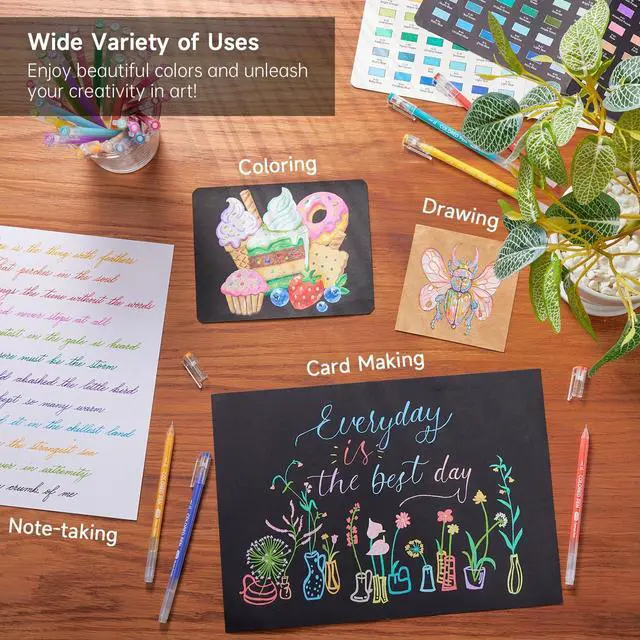 Alt view image 7 of 7 - Shuttle Art Colored Pens, 72 Vibrant Colors Cute Journal Pens 0.6mm Fine Point Colored Gel Pens for Black Paper in Portable Bag for Coloring Writing Drawing Journaling Note Taking School Office Home