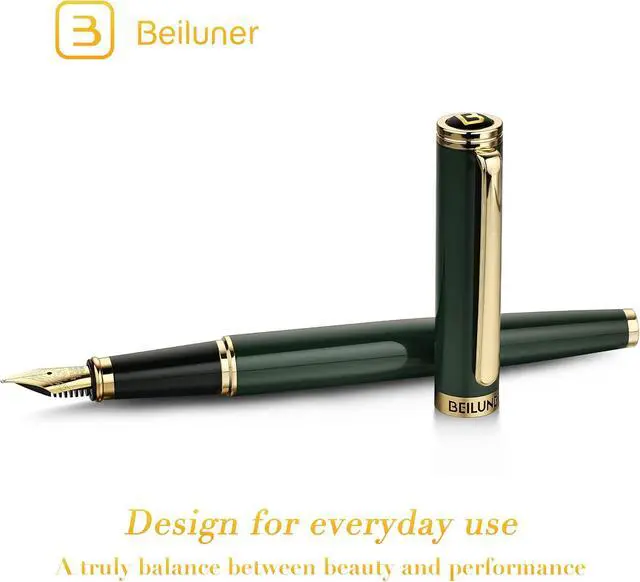 Alt view image 2 of 7 - BEILUNER Racing Green Fountain Pen,Stunning Luxury Pens with 24K Gold Finish, Gorgeous 24K Gilded Nib(Medium), Fancy Pen Gift for Men&Women -Ink Converter-Christmas, Office,Fancy,Nice Pen for Writing