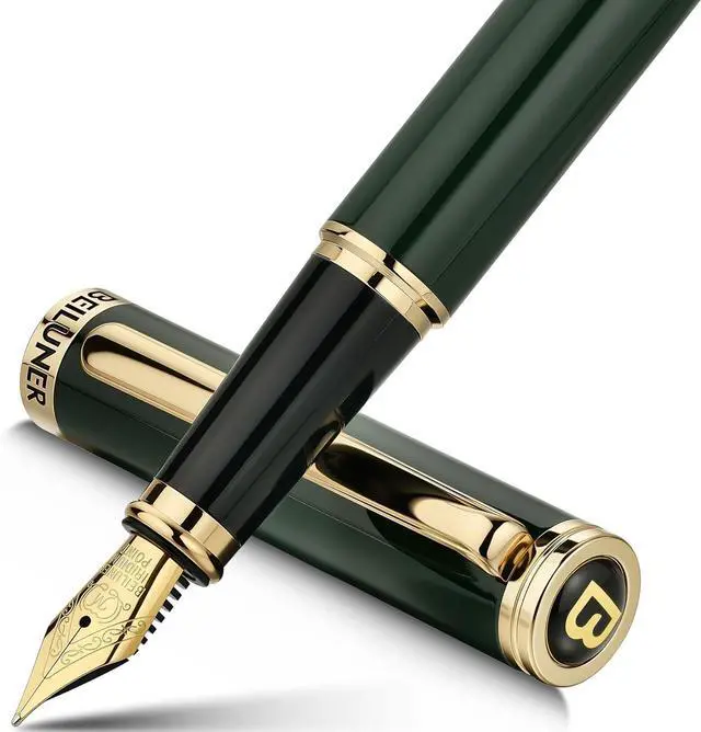 Main image of BEILUNER Racing Green Fountain Pen,Stunning Luxury Pens with 24K Gold Finish, Gorgeous 24K Gilded Nib(Medium), Fancy Pen Gift for Men&Women -Ink Converter-Christmas, Office,Fancy,Nice Pen for Writing