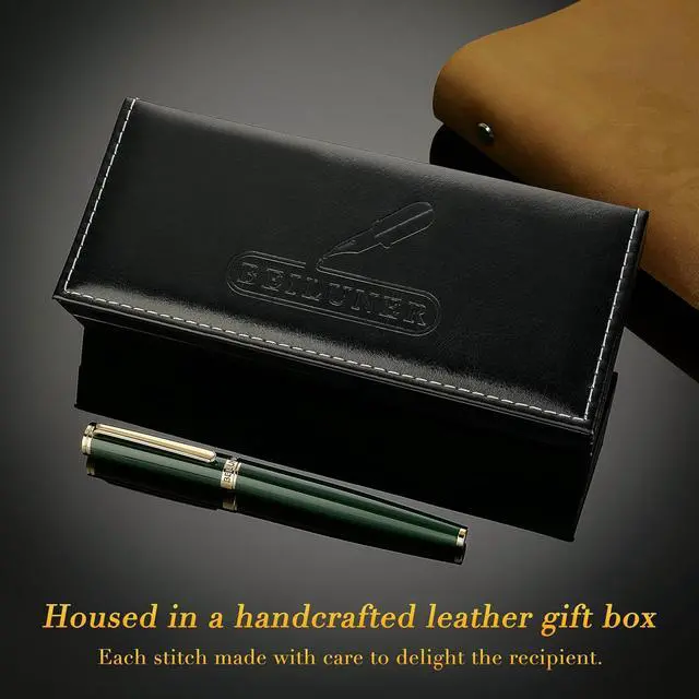 Alt view image 5 of 7 - BEILUNER Racing Green Fountain Pen,Stunning Luxury Pens with 24K Gold Finish, Gorgeous 24K Gilded Nib(Medium), Fancy Pen Gift for Men&Women -Ink Converter-Christmas, Office,Fancy,Nice Pen for Writing