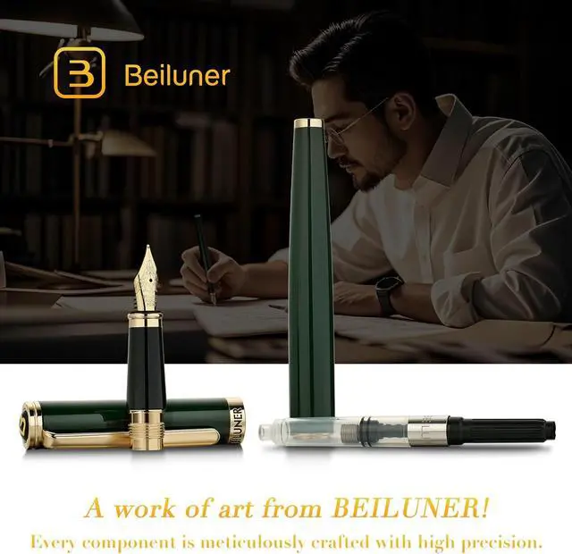 Alt view image 6 of 7 - BEILUNER Racing Green Fountain Pen,Stunning Luxury Pens with 24K Gold Finish, Gorgeous 24K Gilded Nib(Medium), Fancy Pen Gift for Men&Women -Ink Converter-Christmas, Office,Fancy,Nice Pen for Writing