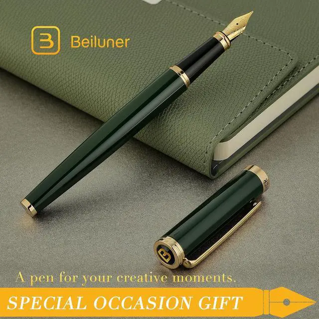 Alt view image 7 of 7 - BEILUNER Racing Green Fountain Pen,Stunning Luxury Pens with 24K Gold Finish, Gorgeous 24K Gilded Nib(Medium), Fancy Pen Gift for Men&Women -Ink Converter-Christmas, Office,Fancy,Nice Pen for Writing
