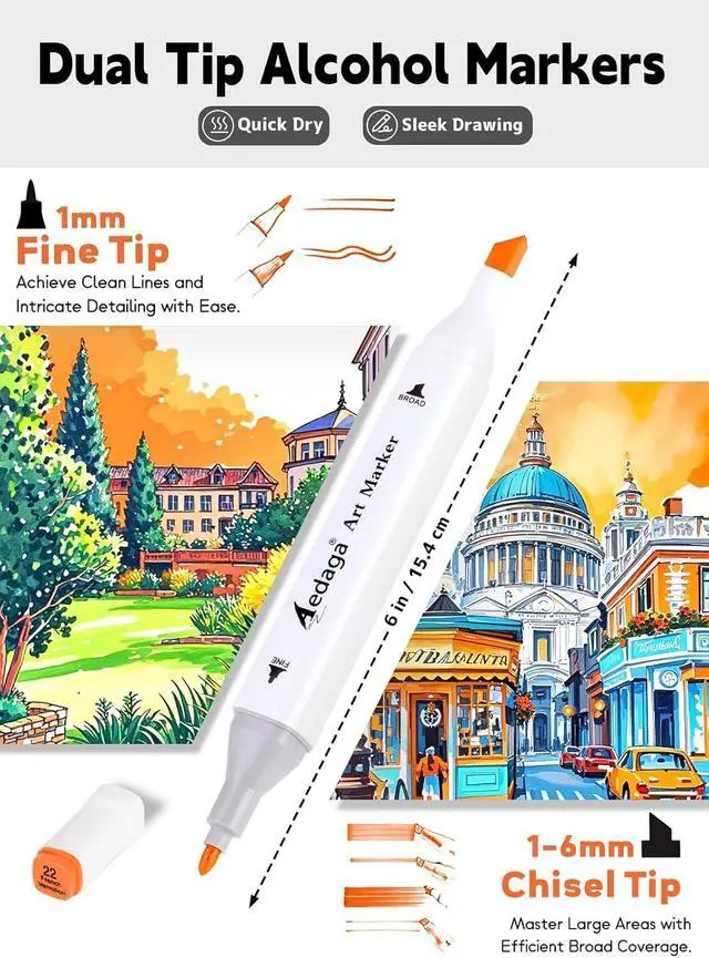 Alt view image 2 of 6 - YHC 80 Colors Alcohol Markers with Free APP, Alcohol-Based Dual Chisel and Fine Tips Markers with Kickstand Case for Adult Coloring, Drawing, Painting and Sketching, Great Gift Idea for Artists