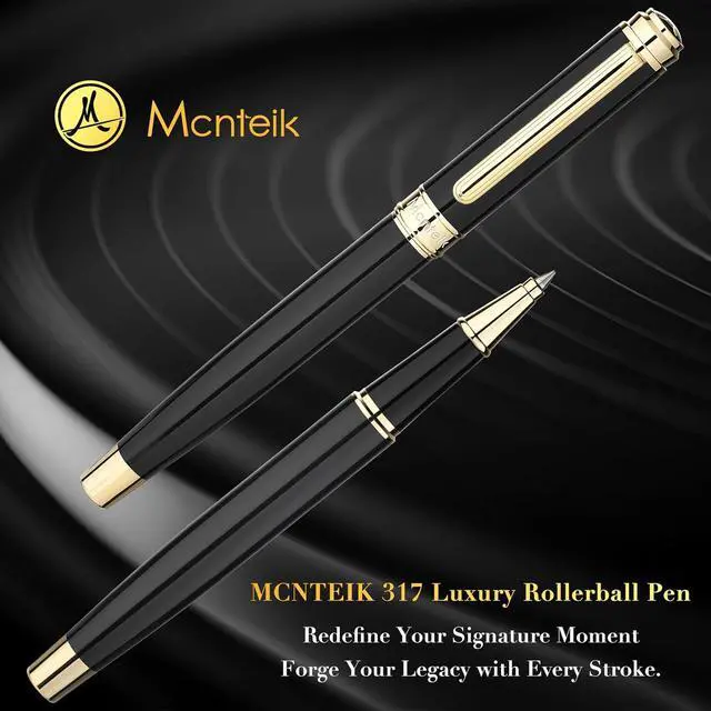 Alt view image 2 of 7 - MCNTEIK 317 Rollerball - Stunning Luxury Black Lacquer Pen with 24K Gold Finish, Schmidt Black Ink Refill, Best Gift Set for Men & Women, Executive Office, Christmas, Nice Classic Pens-Black