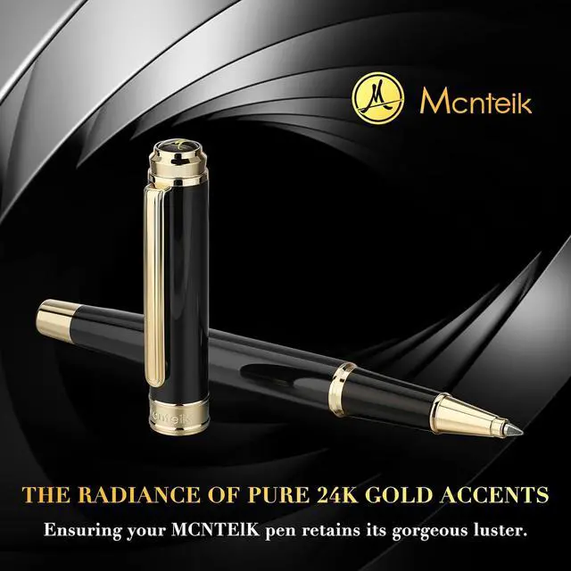 Alt view image 3 of 7 - MCNTEIK 317 Rollerball - Stunning Luxury Black Lacquer Pen with 24K Gold Finish, Schmidt Black Ink Refill, Best Gift Set for Men & Women, Executive Office, Christmas, Nice Classic Pens-Black