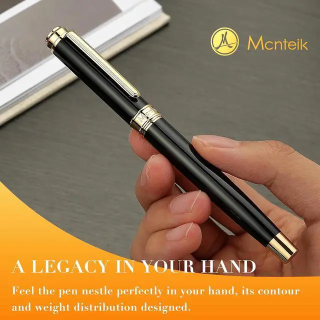 Alt view image 5 of 7 - MCNTEIK 317 Rollerball - Stunning Luxury Black Lacquer Pen with 24K Gold Finish, Schmidt Black Ink Refill, Best Gift Set for Men & Women, Executive Office, Christmas, Nice Classic Pens-Black