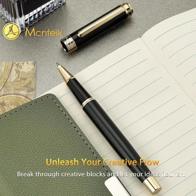 Alt view image 6 of 7 - MCNTEIK 317 Rollerball - Stunning Luxury Black Lacquer Pen with 24K Gold Finish, Schmidt Black Ink Refill, Best Gift Set for Men & Women, Executive Office, Christmas, Nice Classic Pens-Black
