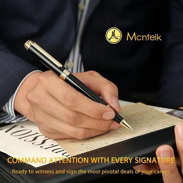 Alt view image 7 of 7 - MCNTEIK 317 Rollerball - Stunning Luxury Black Lacquer Pen with 24K Gold Finish, Schmidt Black Ink Refill, Best Gift Set for Men & Women, Executive Office, Christmas, Nice Classic Pens-Black