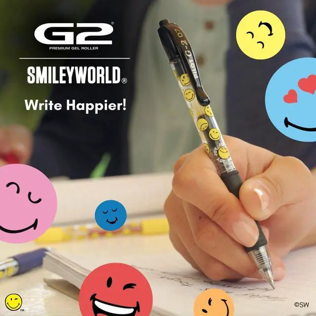 Alt view image 2 of 7 - PILOT, G2 Premium Gel Roller Pens, G2 SmileyWorld Collection, Write Happier, 10 Pack Pouch, Fine Point 0.7 mm, Assorted