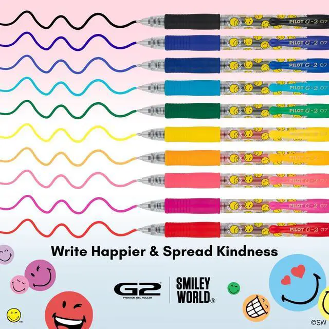 Alt view image 4 of 7 - PILOT, G2 Premium Gel Roller Pens, G2 SmileyWorld Collection, Write Happier, 10 Pack Pouch, Fine Point 0.7 mm, Assorted