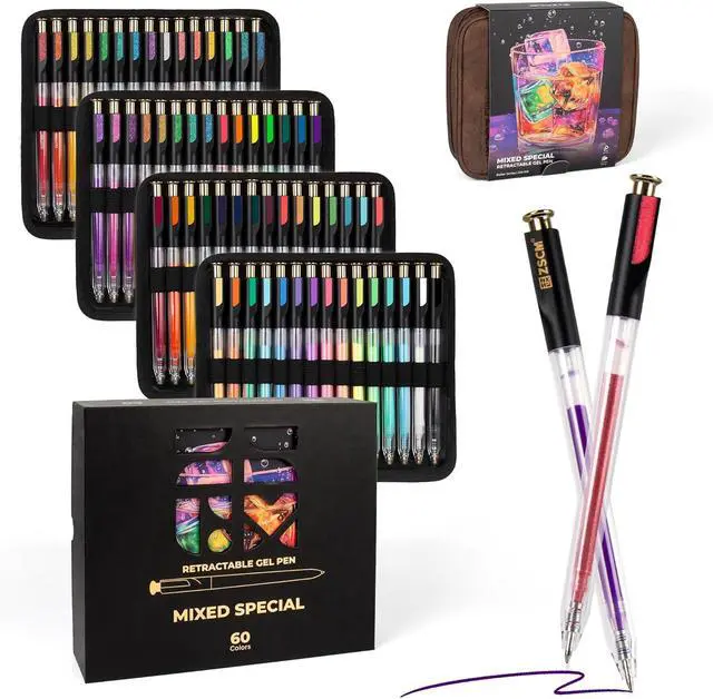 Main image of ZSCM Retractable Gel Pen For Adult Coloring, 60 Colors Large Capacity Multicolor Gel Ink Pens, 1 mm Fine Point Smooth Writing Color Pen for Adult Coloring Book Note Taking Aesthetic Art Supplies