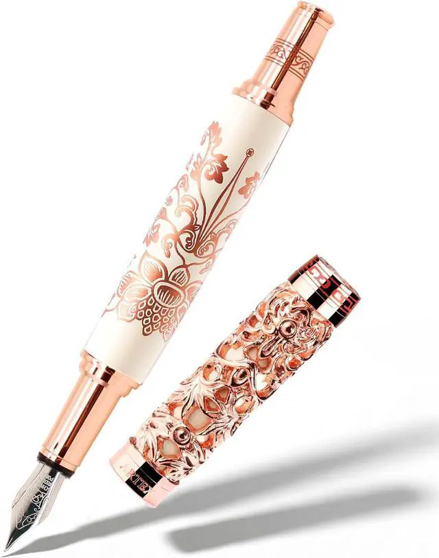 Main image of ARTEX Luxury Fountain Pen - Museum Art Collections - Crafting Timeless Beauty - the Best Gift & Office Desk Decor, German SCHMIDT Fine Nib, Solid Metal (Ivory and Rosegold Pen)