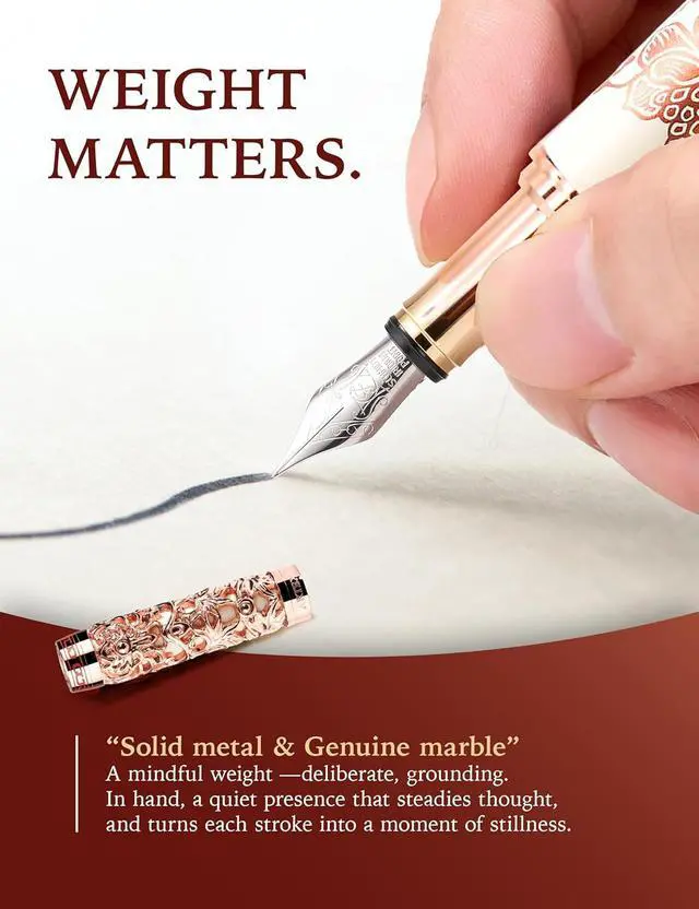 Alt view image 4 of 7 - ARTEX Luxury Fountain Pen - Museum Art Collections - Crafting Timeless Beauty - the Best Gift & Office Desk Decor, German SCHMIDT Fine Nib, Solid Metal (Ivory and Rosegold Pen)
