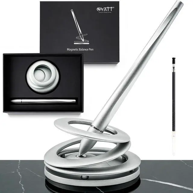 Main image of Ovatt Hoverpen Interstellar - Space Silver, Ballpoint Pen, Unique Conversational Starter, Premium Futuristic Design, Precision Flow Ink, Schmidt Ballpoint Cartridges (Silver)